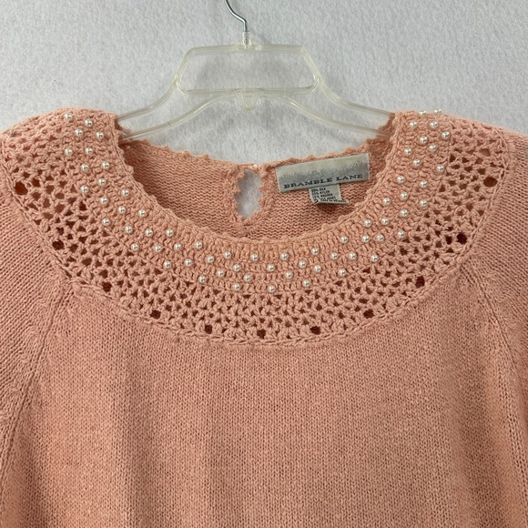 VTG Bramble Lane Silk & Angora Sweater Beaded Rabbit hair LG Pink Shoulder Pads - Picture 3 of 9